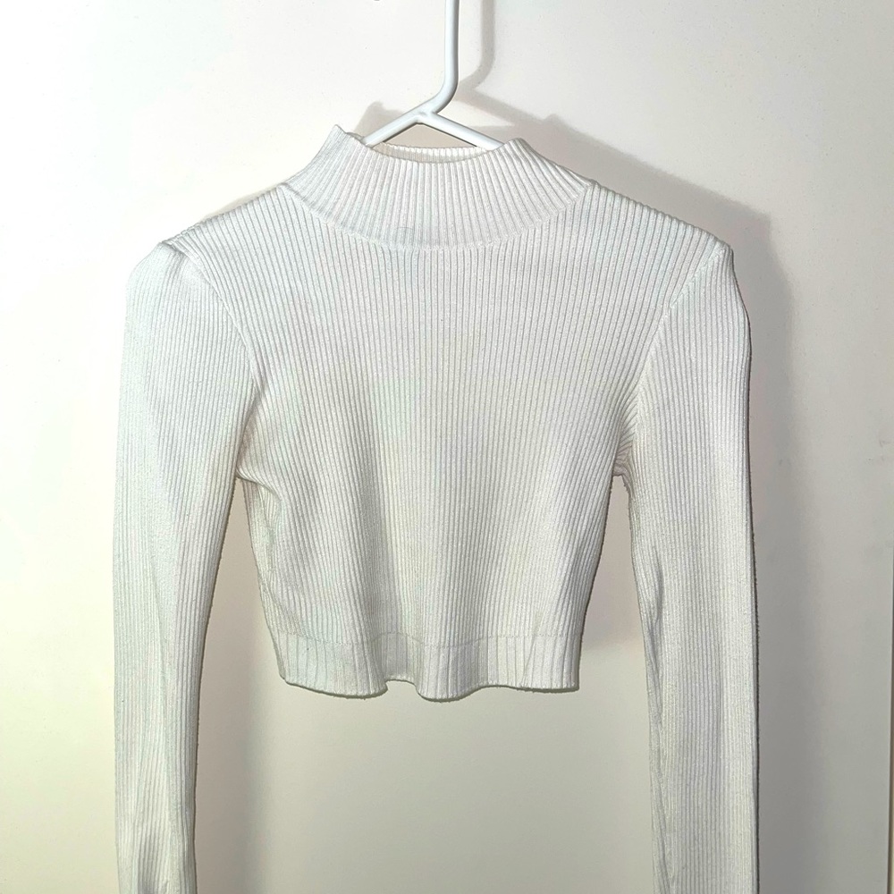 White turtle neck crop top by misguided size 6